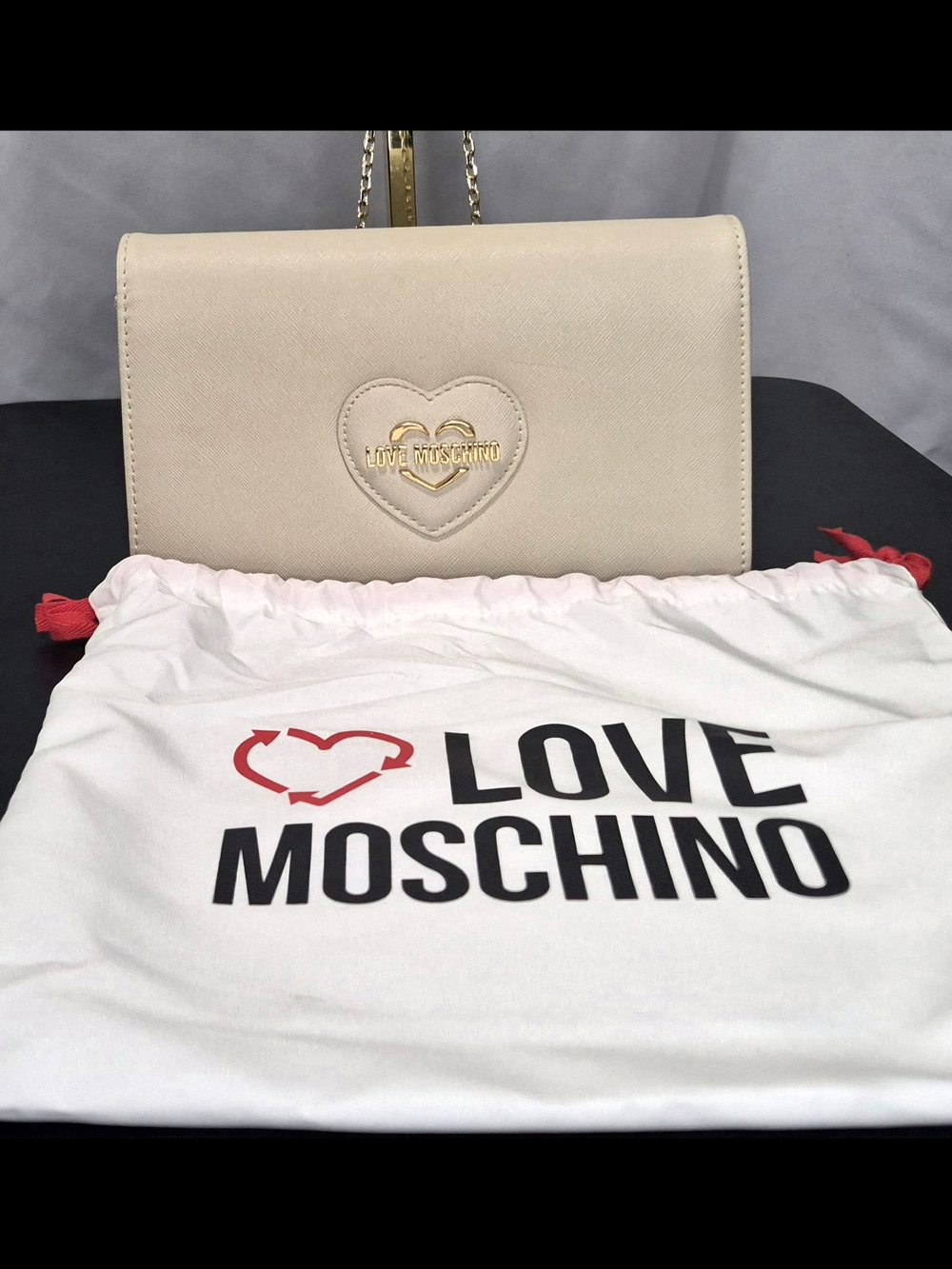 Love Moschino Cream Leather Heart Logo Crossbody Bag
